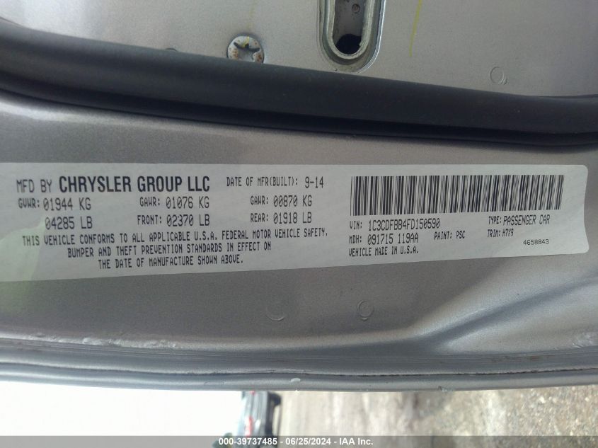 2015 Dodge Dart Sxt VIN: 1C3CDFBB4FD150590 Lot: 39737485