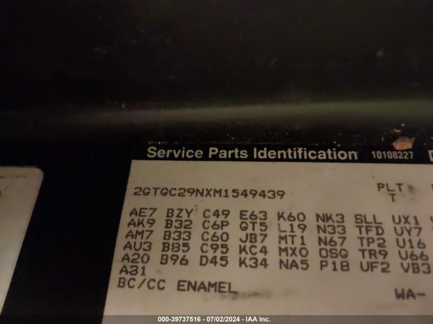 1991 GMC Sierra C2500 VIN: 2GTGC29NXM1549439 Lot: 39737516