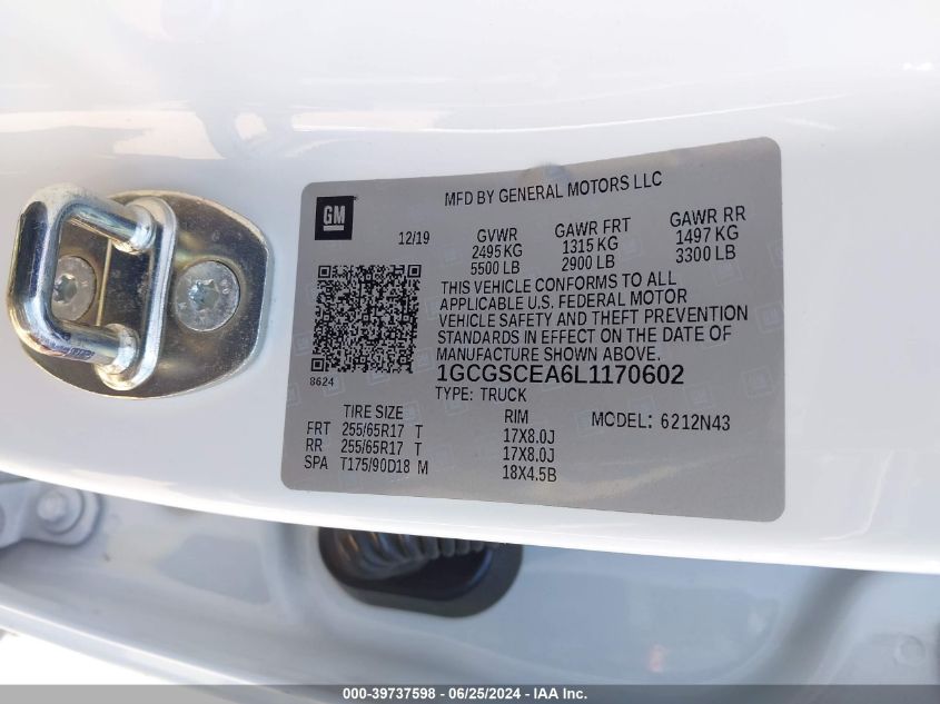 2020 Chevrolet Colorado 2Wd Short Box Lt VIN: 1GCGSCEA6L1170602 Lot: 39737598