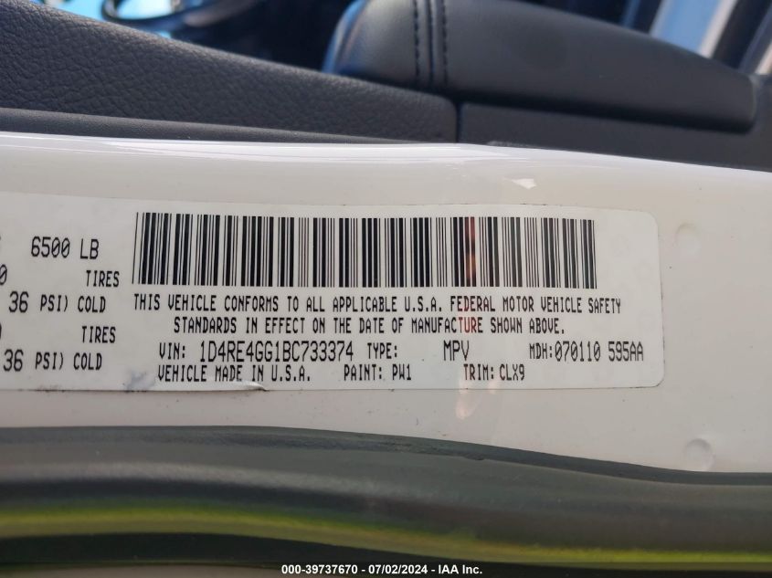 2011 Dodge Durango Crew VIN: 1D4RE4GG1BC733374 Lot: 39737670