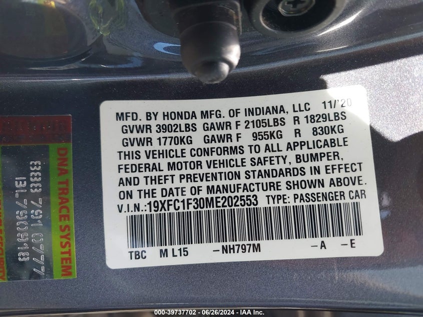 19XFC1F30ME202553 2021 HONDA CIVIC photo no. 9
