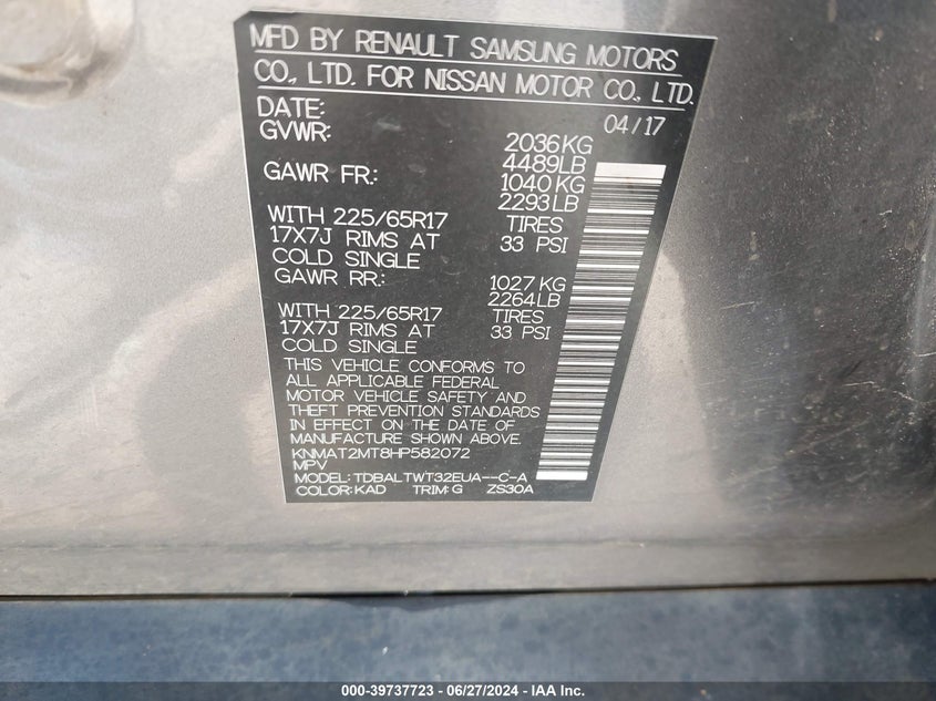 2017 NISSAN ROGUE SV - KNMAT2MT8HP582072