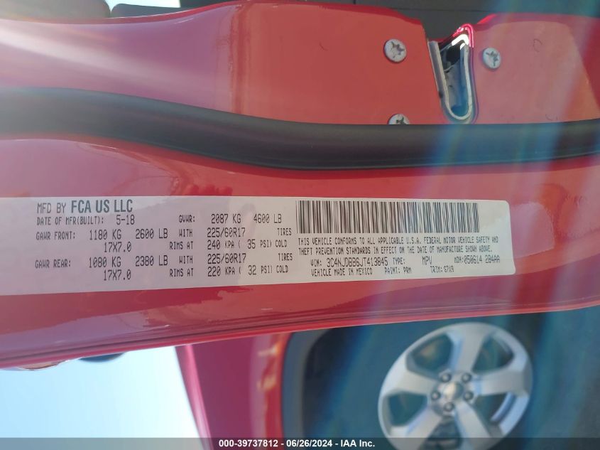 2018 Jeep Compass Latitude VIN: 3C4NJDBB6JT413845 Lot: 39737812