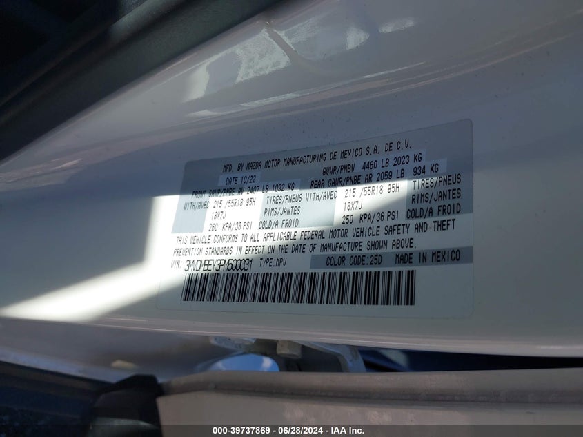 2023 MAZDA CX-30 2.5L I-4 DI, DOHC, V(VIN: 3MVDMBEY3PM500031