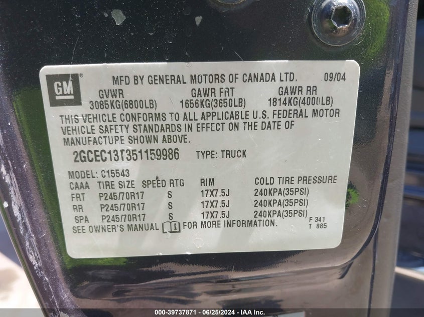 2005 Chevrolet Silverado 1500 Ls VIN: 2GCEC13T351159986 Lot: 39737871