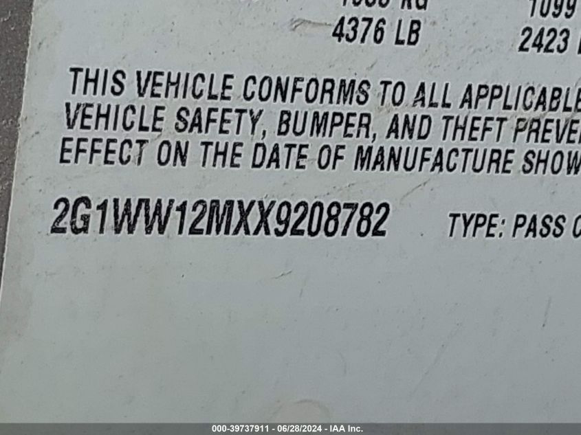 1999 Chevrolet Monte Carlo Ls VIN: 2G1WW12MXX9208782 Lot: 39737911