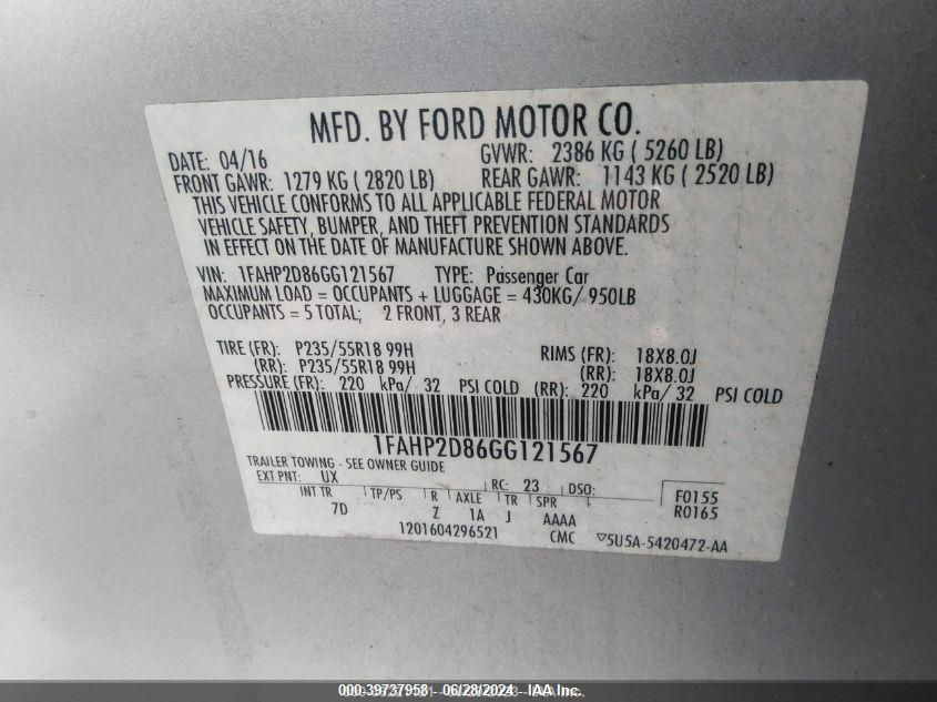 2016 FORD TAURUS SE - 1FAHP2D86GG121567