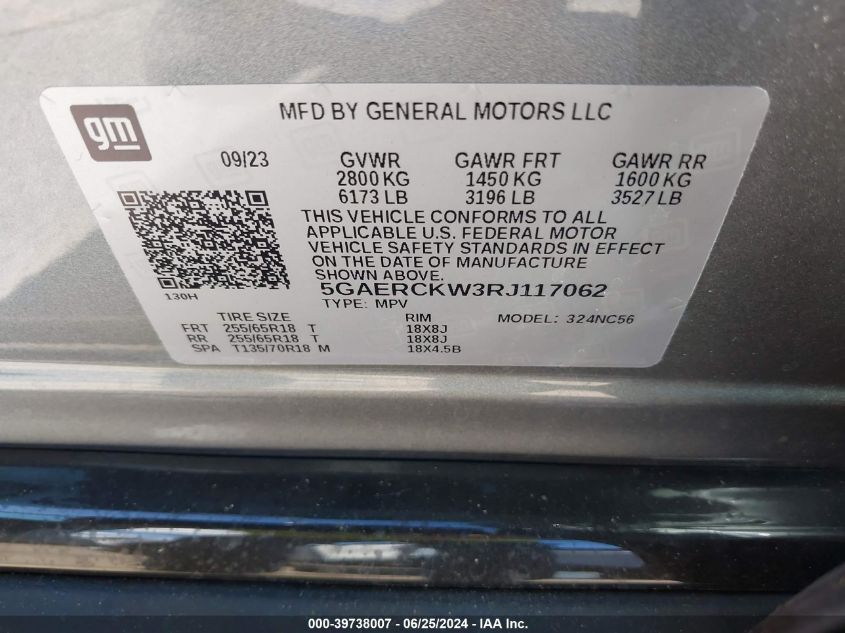 2024 Buick Enclave Premium Fwd VIN: 5GAERCKW3RJ117062 Lot: 39738007