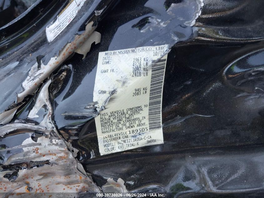 2020 Nissan Altima Sl VIN: 1N4BL4EV1LC189505 Lot: 39738026