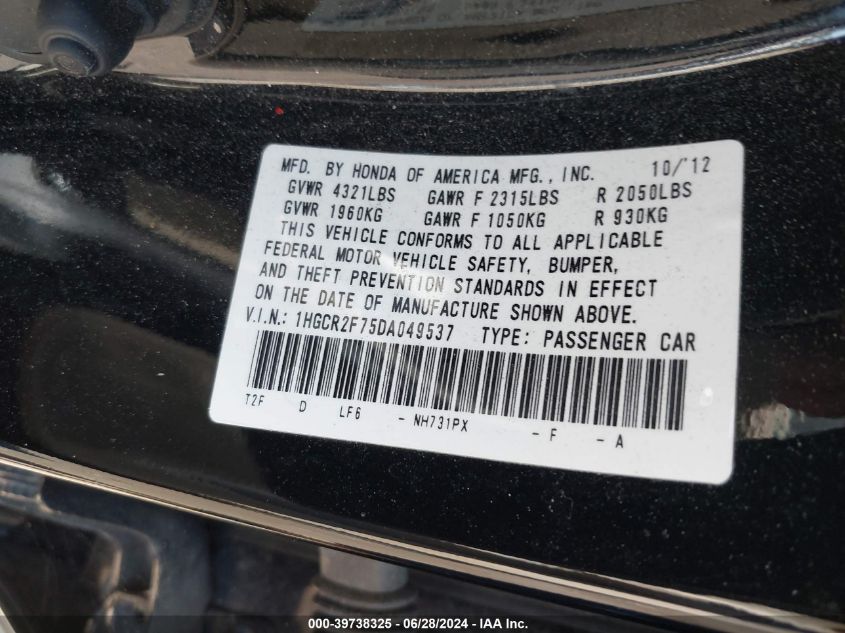 1HGCR2F75DA049537 2013 Honda Accord Ex