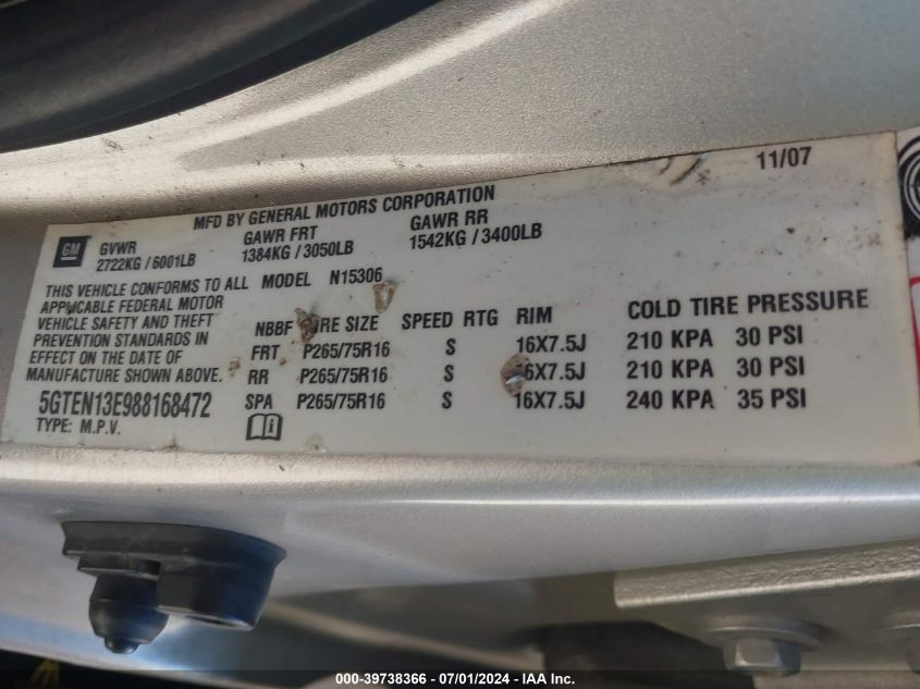 2008 Hummer H3 Suv VIN: 5GTEN13E988168472 Lot: 39738366