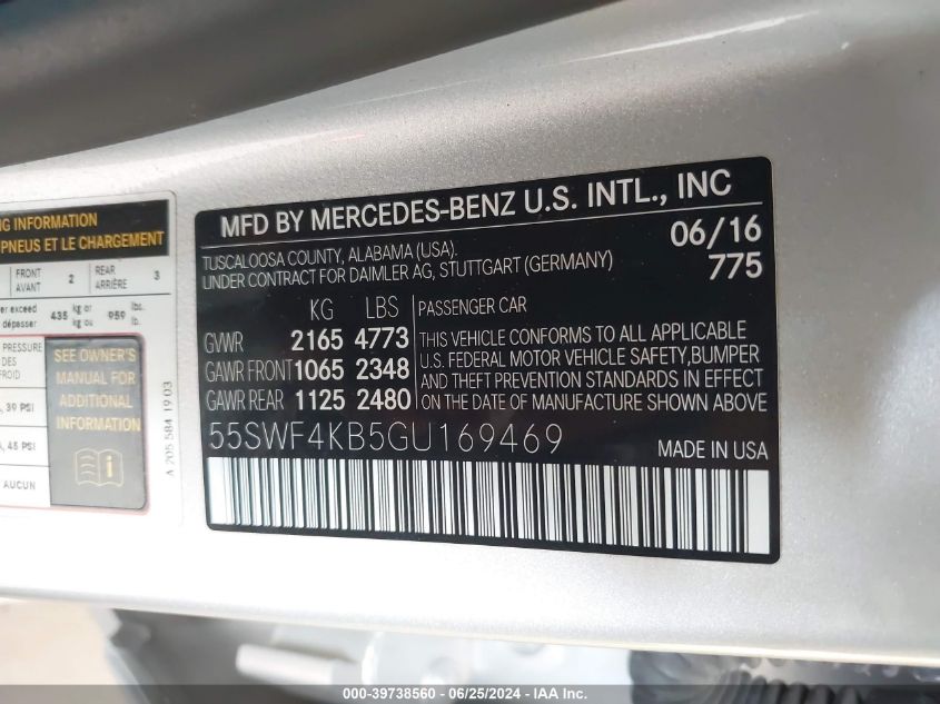 2016 Mercedes-Benz C 300 300 4Matic VIN: 55SWF4KB5GU169469 Lot: 39738560