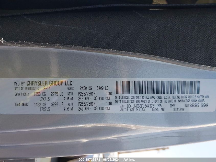 2015 Jeep Wrangler Unlimited Sport VIN: 1C4HJWDG8FL544375 Lot: 39738673