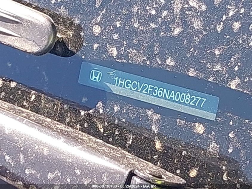 2022 Honda Accord Sport 2.0T VIN: 1HGCV2F36NA008277 Lot: 39738780