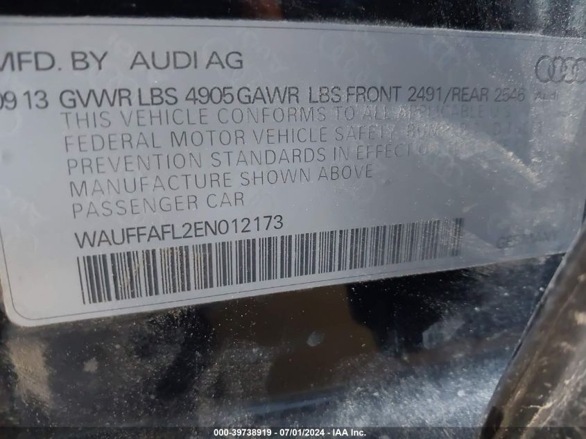 2014 Audi A4 2.0T Premium VIN: WAUFFAFL2EN012173 Lot: 39738919