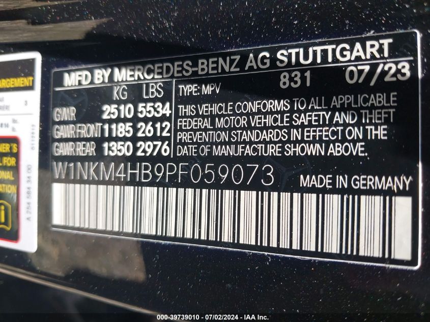 2023 Mercedes-Benz Glc 300 4Matic Suv VIN: W1NKM4HB9PF059073 Lot: 39739010