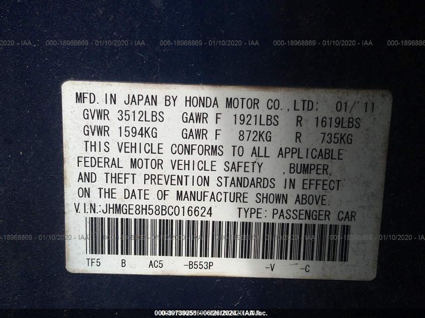 JHMGE8H58BC016624 2011 Honda Fit Sport