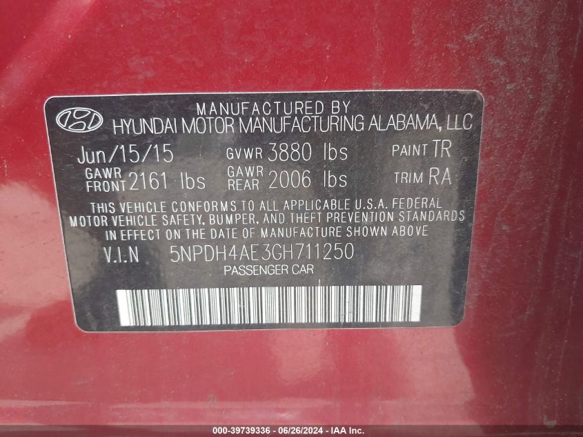 5NPDH4AE3GH711250 2016 Hyundai Elantra Se