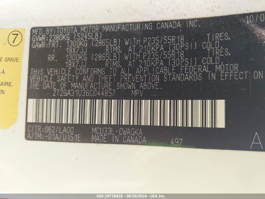 2006 Lexus Rx 330 VIN: 2T2GA31U36C044857 Lot: 39739428