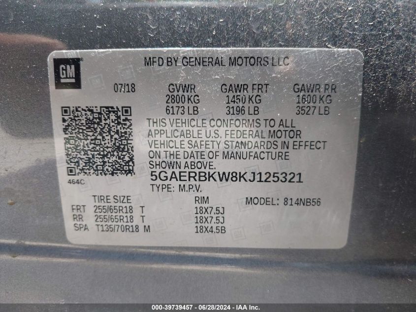 5GAERBKW8KJ125321 2019 Buick Enclave Fwd Essence