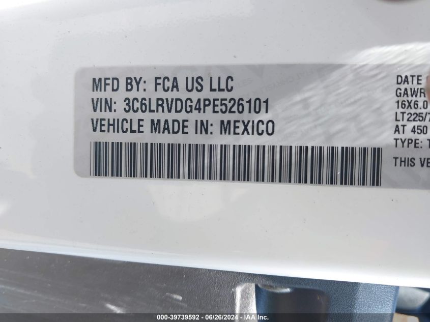 2023 Ram Promaster 2500 High Roof 159 Wb VIN: 3C6LRVDG4PE526101 Lot: 39739592