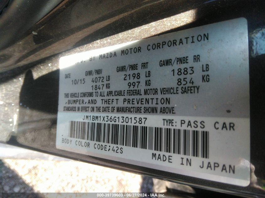 2016 Mazda 3 Grand Touring VIN: JM1BM1X36G1301587 Lot: 39739603