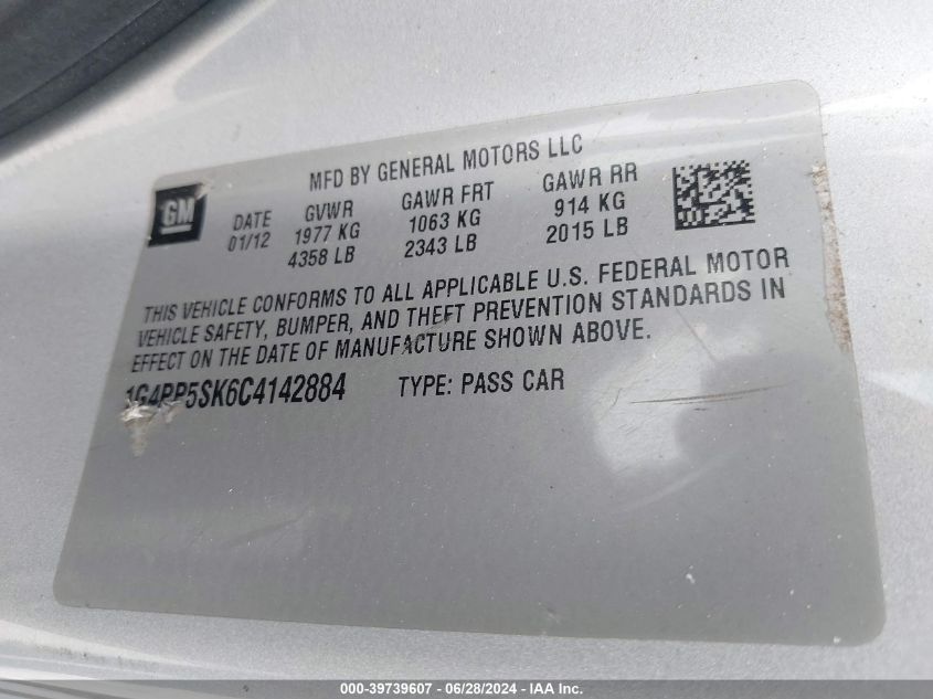 2012 Buick Verano VIN: 1G4PP5SK6C4142884 Lot: 39739607