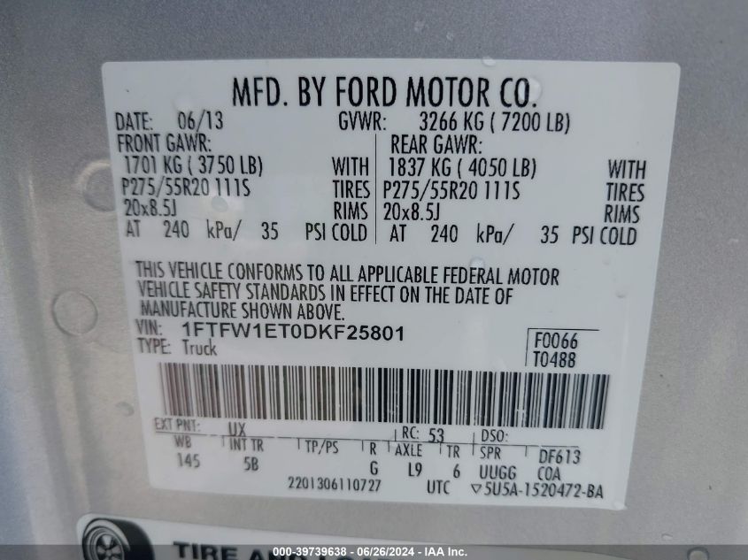 2013 FORD F-150 FX4 - 1FTFW1ET0DKF25801