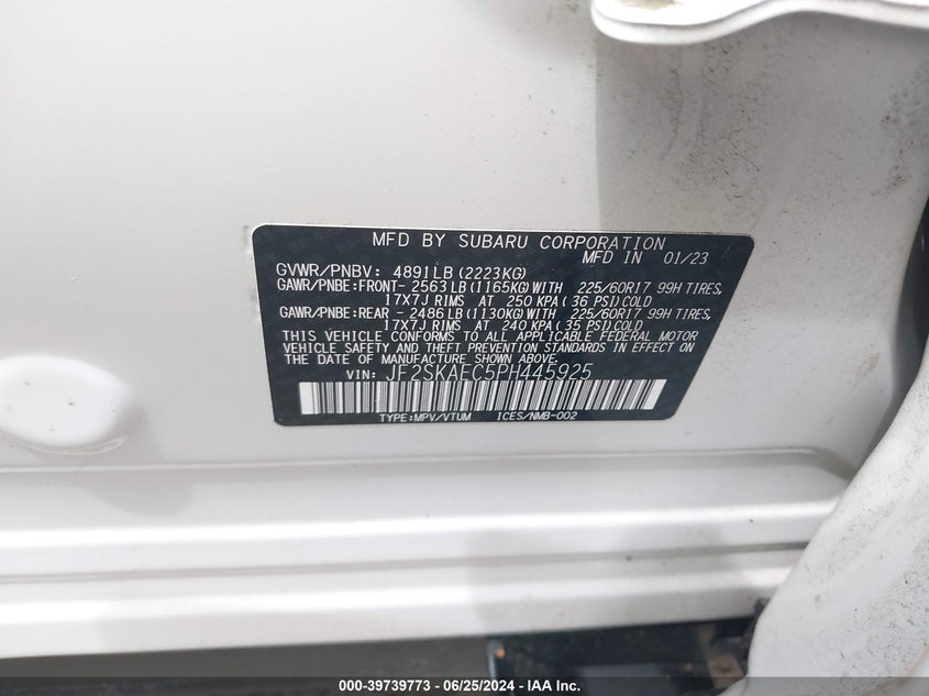 2023 Subaru Forester Premium VIN: JF2SKAEC5PH445925 Lot: 39739773