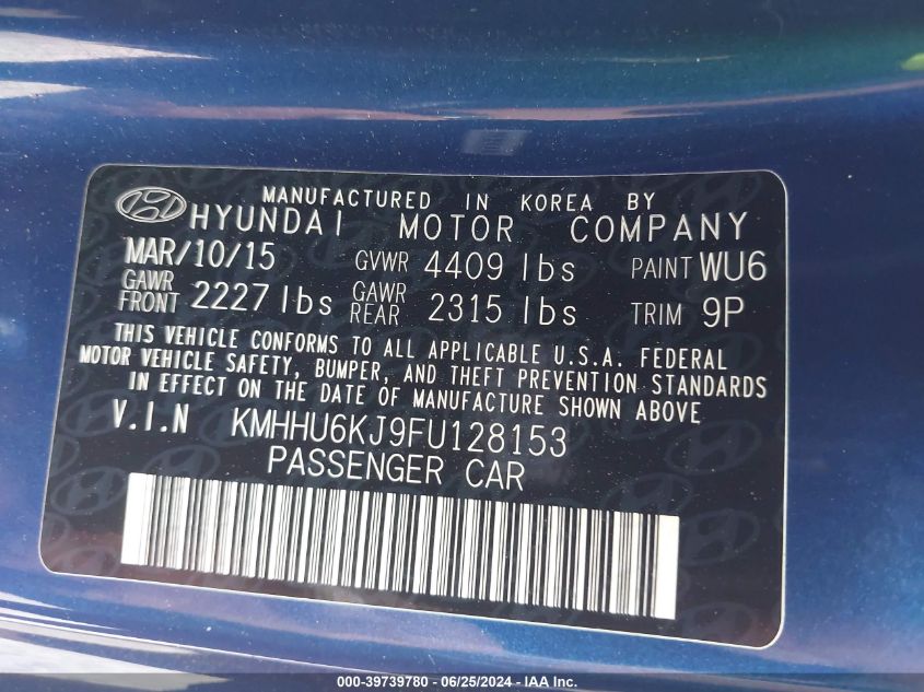 2015 Hyundai Genesis Coupe 3.8L/3.8 R-Spec/3.8 Ult VIN: KMHHU6KJ9FU128153 Lot: 39739780