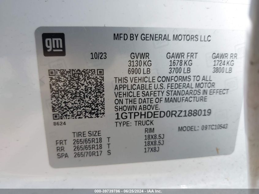 2024 GMC Sierra 1500 Slt VIN: 1GTPHDED0RZ188019 Lot: 39739786