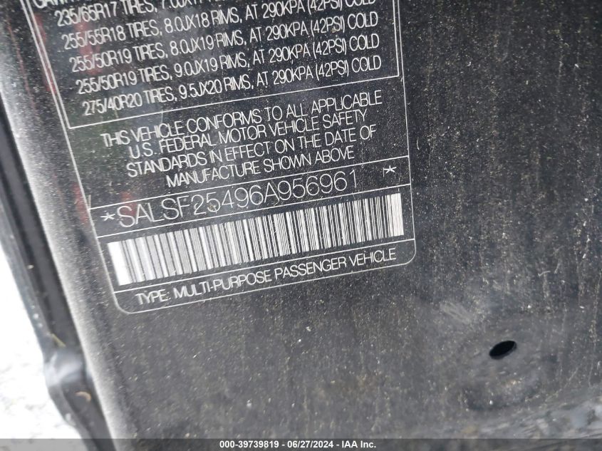 2006 Land Rover Range Rover Sport Hse VIN: SALSF25496A956961 Lot: 39739819