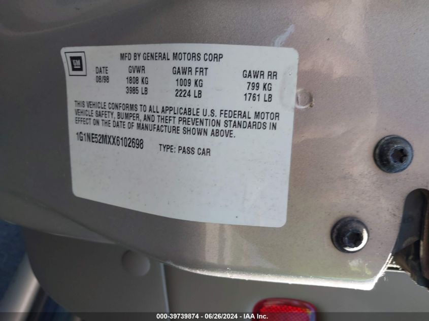 1999 Chevrolet Malibu Ls VIN: 1G1NE52MXX6102698 Lot: 39739874