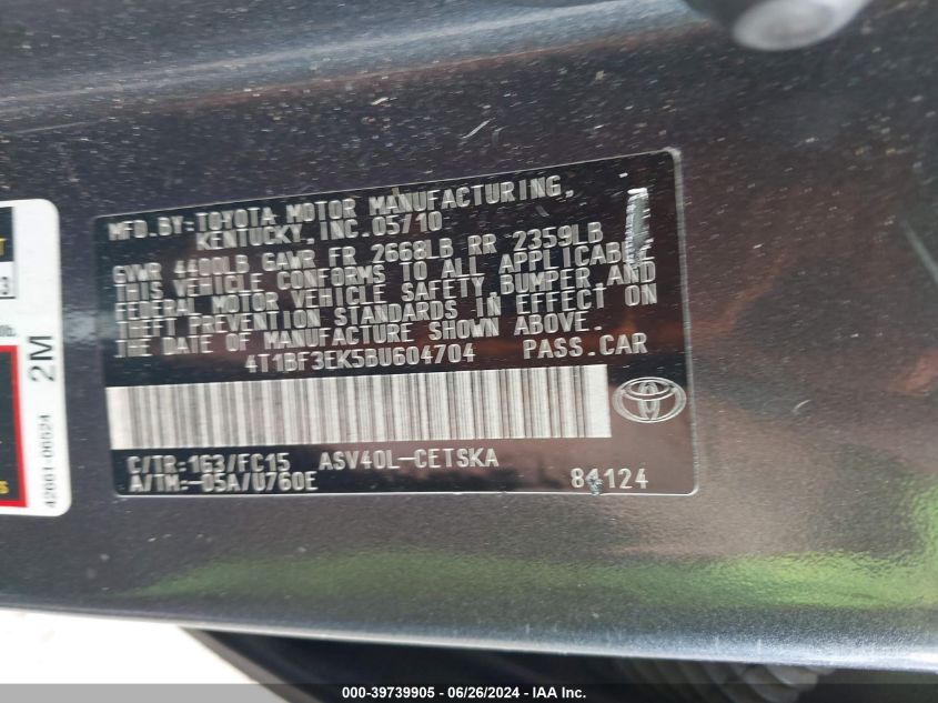 4T1BF3EK5BU604704 2011 Toyota Camry Se