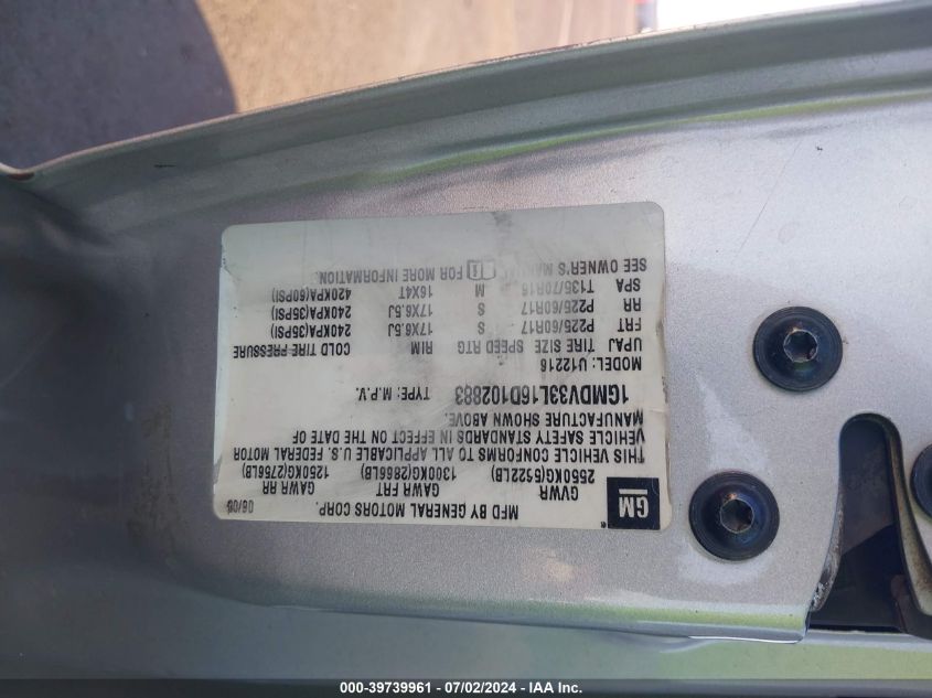 2006 Pontiac Montana Sv6 VIN: 1GMDV33L16D102883 Lot: 39739961