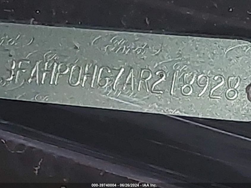 2010 Ford Fusion Se VIN: 3FAHP0HG7AR218928 Lot: 39740004