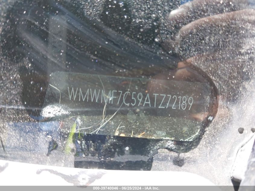 2010 Mini Cooper S VIN: WMWMF7C59ATZ72189 Lot: 39740046