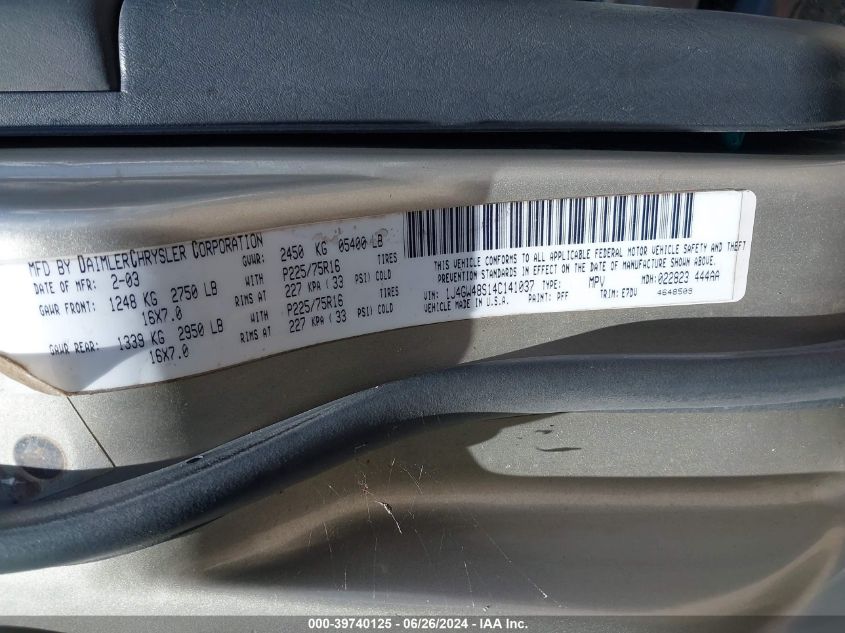 2004 Jeep Grand Cherokee Laredo/Columbia/Freedom VIN: 1J4GW48S14C141037 Lot: 39740125