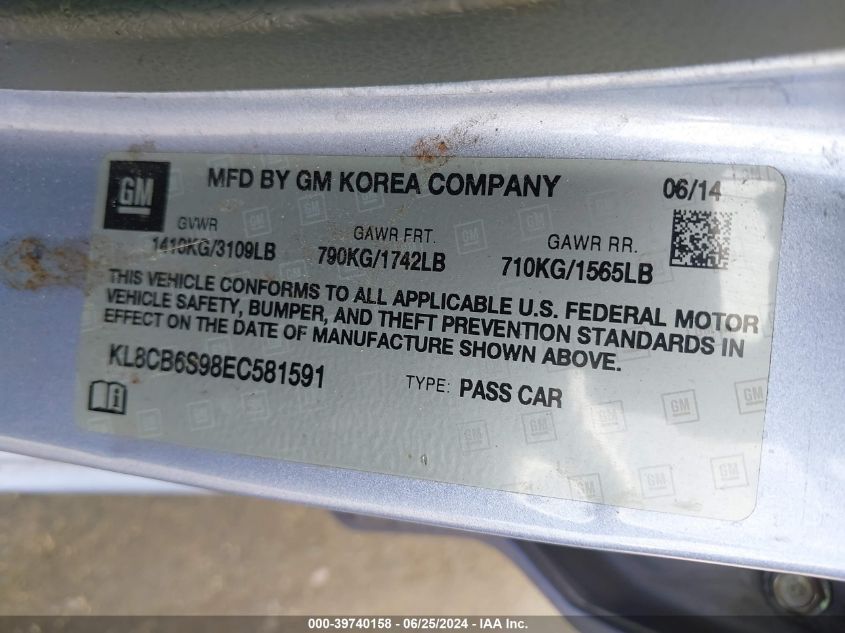 KL8CB6S98EC581591 2014 Chevrolet Spark Ls Auto