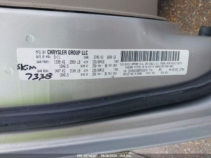 2011 Dodge Grand Caravan Express VIN: 2D4RN4DG8BR763970 Lot: 39740267