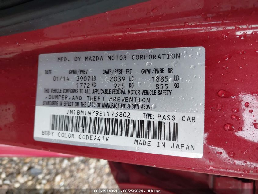 2014 Mazda Mazda3 I Grand Touring VIN: JM1BM1W79E1173802 Lot: 39740510
