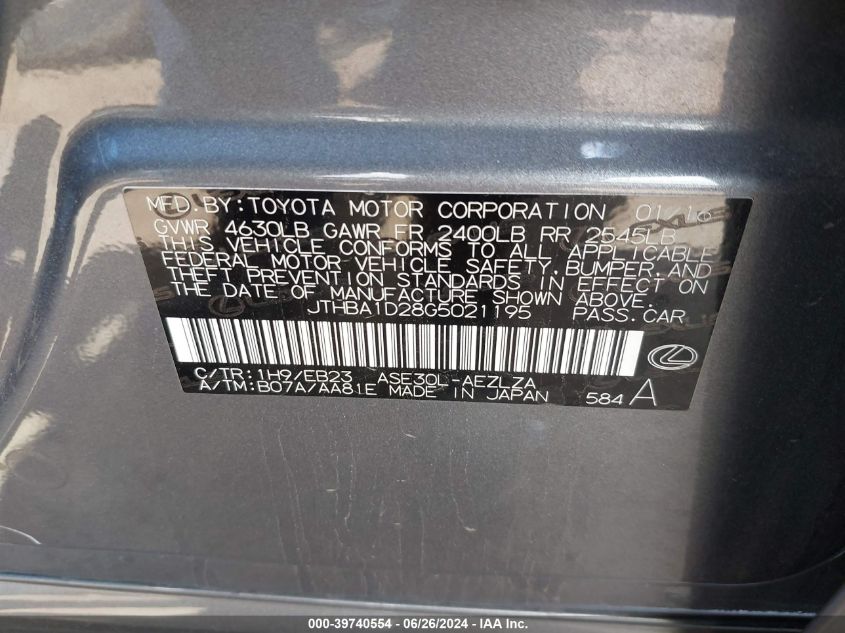 2016 Lexus Is 200T 200T VIN: JTHBA1D28G5021195 Lot: 39740554