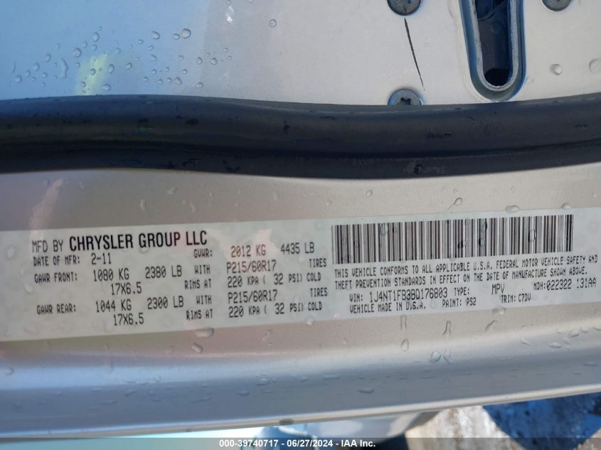 2011 Jeep Compass VIN: 1J4NT1FB3BD176803 Lot: 39740717