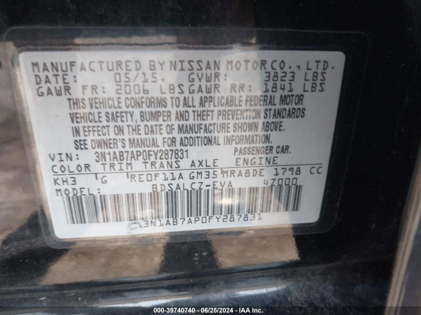 3N1AB7AP0FY287831 | 2015 NISSAN SENTRA