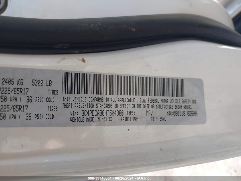 VIN 3C4PDCAB8HT504380 2017 DODGE JOURNEY SE