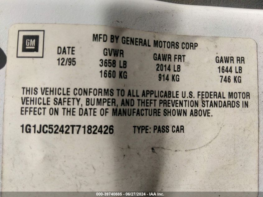 1996 Chevrolet Cavalier VIN: 1G1JC5242T7182426 Lot: 39740885