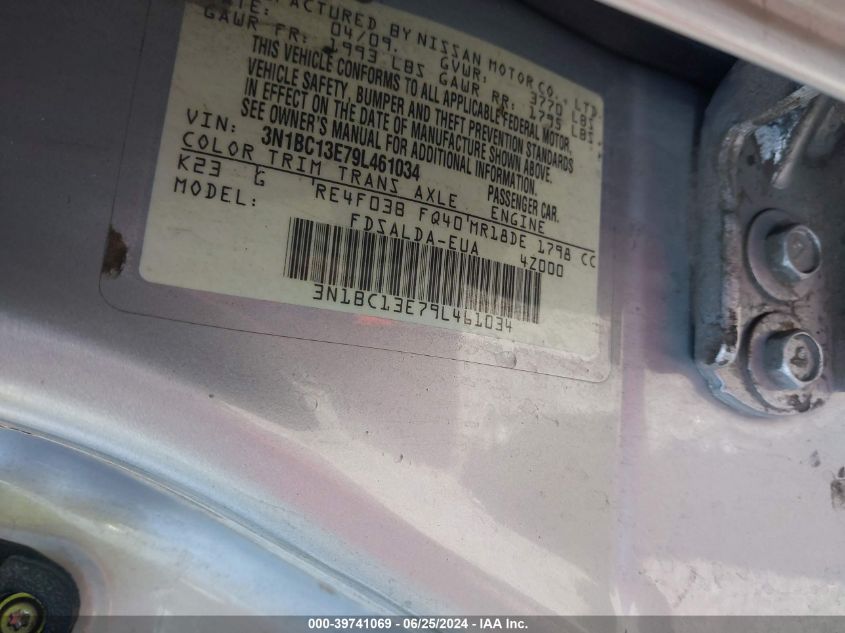 2009 Nissan Versa 1.8S VIN: 3N1BC13E79L461034 Lot: 39741069