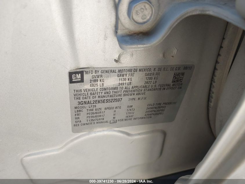 2014 CHEVROLET CAPTIVA SPORT 2LS - 3GNAL2EK5ES522597