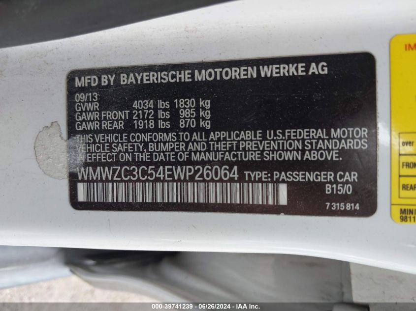 2014 Mini Cooper S Countryman VIN: WMWZC3C54EWP26064 Lot: 39741239