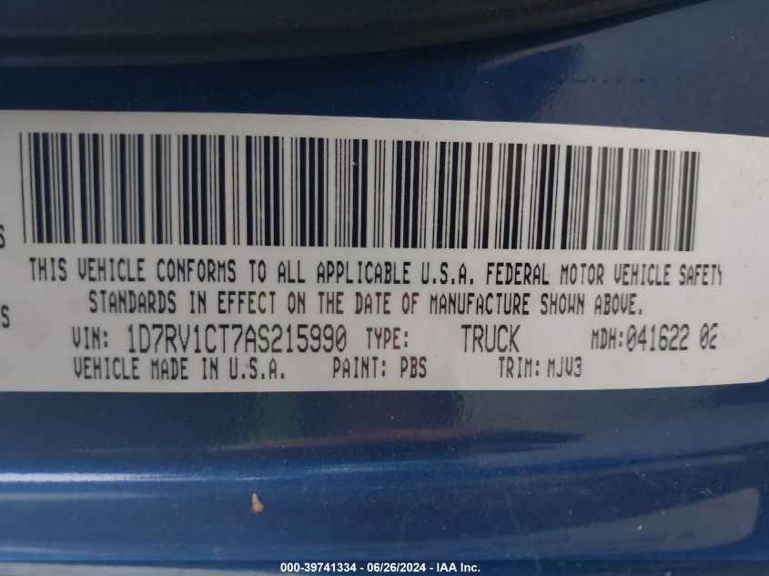 2010 Dodge Ram 1500 VIN: 1D7RV1CT7AS215990 Lot: 39741334
